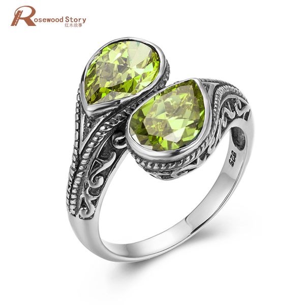 pure 925 sterling silver 2 stones womens peridot ring vintage jewelry gothic tear drop wedding anniversary gift female jewellery, Black
pure 925 sterling silver 2 stones womens peridot ring vintage jewelry gothic tear drop wedding anniversary gift female jewellery, Black