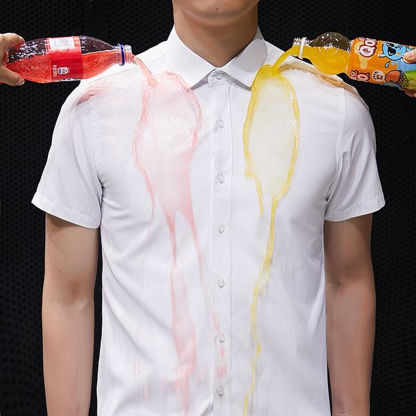 men's summer solid color short sleeve shirt youth korean slim fit no iron formal casual antifouling wear, White;black
men's summer solid color short sleeve shirt youth korean slim fit no iron formal casual antifouling wear, White;black