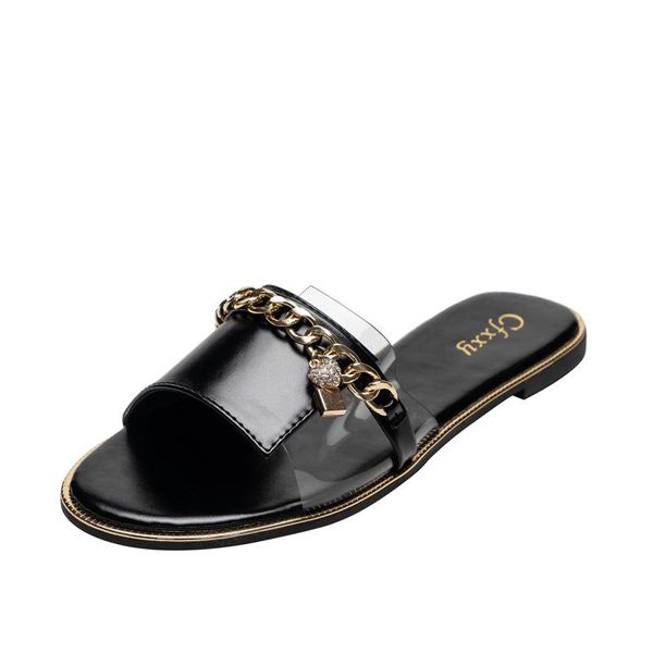 slippers explosive chain sandals and women fashion rhinestone word transparent flat bottom for outer wear, Black
slippers explosive chain sandals and women fashion rhinestone word transparent flat bottom for outer wear, Black