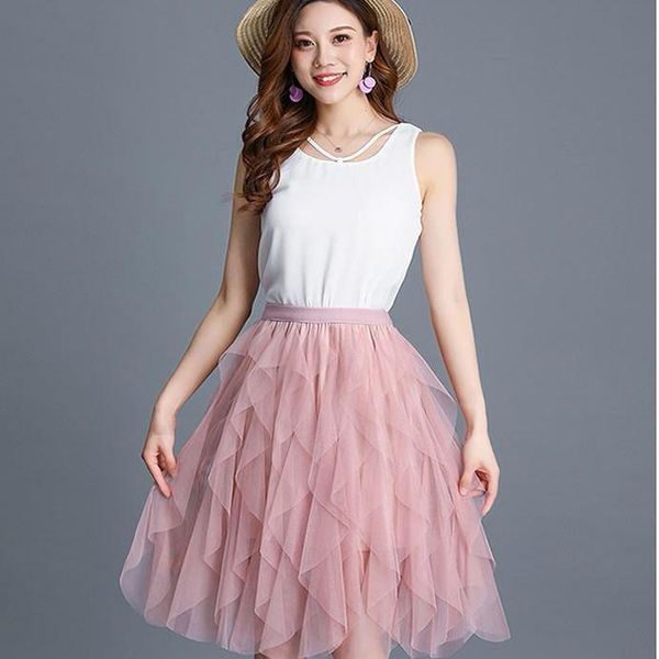 skirts gauze skirt 2021 fashion summer temperament irregular short cake, Black