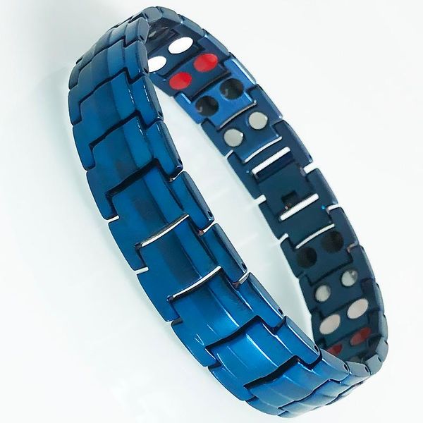 link, chain masuline quality blue stainless steel bracelet men's gold plated health care 4 in 1 therapy magnetic wristband male jewelry, Black 
link, chain masuline quality blue stainless steel bracelet men's gold plated health care 4 in 1 therapy magnetic wristband male jewelry, Black