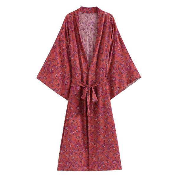 women's swimwear vintage bohemian rayon bat sleeve ladies cardigan red ribbon print kimono, White;black
women's swimwear vintage bohemian rayon bat sleeve ladies cardigan red ribbon print kimono, White;black