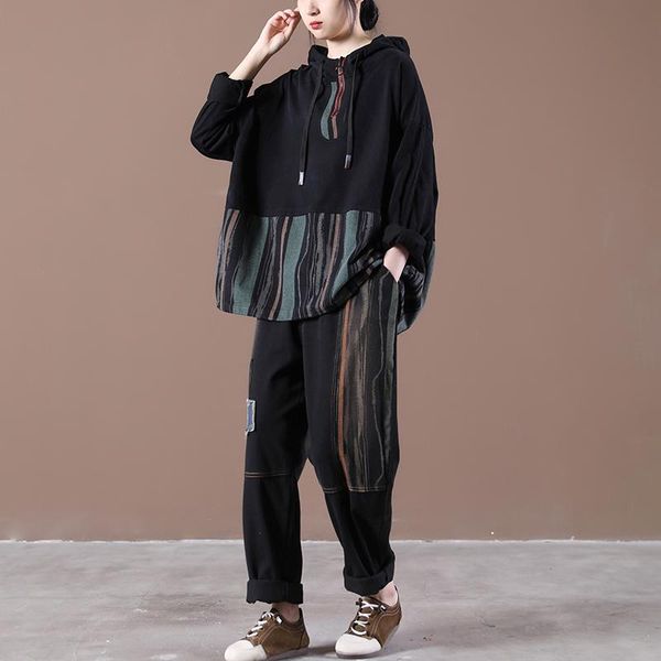 women's two piece pants superaen spring 2021 loose plus size semi-zip hooded patchwork casual suit women, White
women's two piece pants superaen spring 2021 loose plus size semi-zip hooded patchwork casual suit women, White