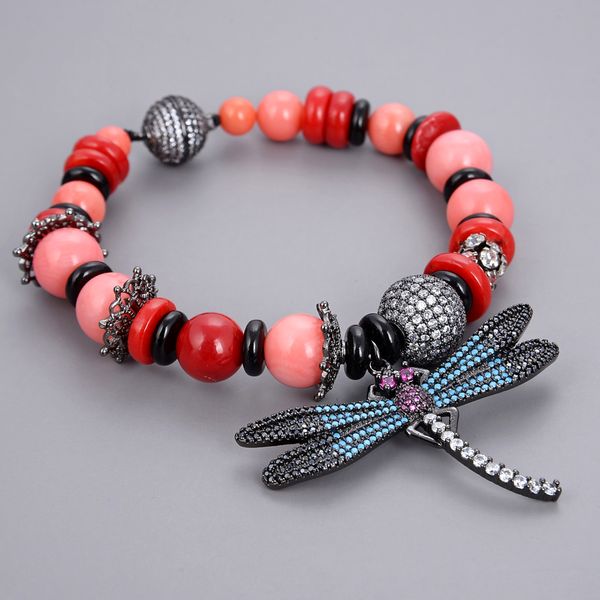 guaiguai jewelry natural red pink coral bracelet cz pave dragonfly charm for women real lady fashion jewellry, Black
guaiguai jewelry natural red pink coral bracelet cz pave dragonfly charm for women real lady fashion jewellry, Black