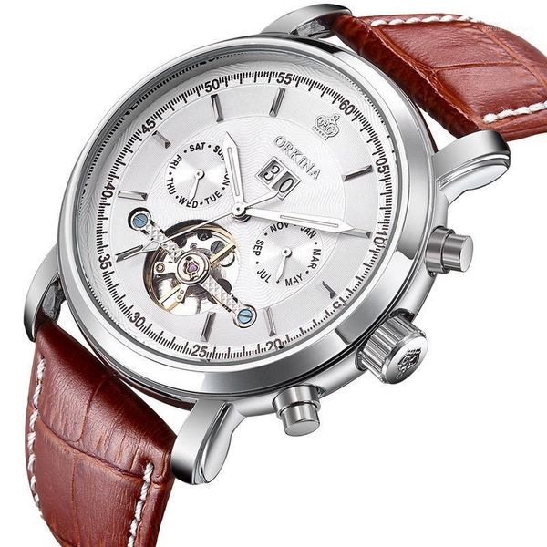 wristwatches mg.orkina watches fashiontourbillon multifunctional automatic mechanical watch man calendar belt movement wristwatch, Slivery;brown
wristwatches mg.orkina watches fashiontourbillon multifunctional automatic mechanical watch man calendar belt movement wristwatch, Slivery;brown