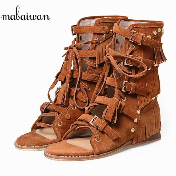 mabaiwan brown women wedges genuine leather summer ankle boots tassel peep toe shoes woman gladiator hollow out rivet sandals, Black
mabaiwan brown women wedges genuine leather summer ankle boots tassel peep toe shoes woman gladiator hollow out rivet sandals, Black