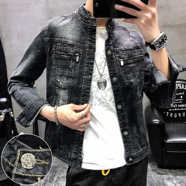 men's jackets 2021 spring and autumn solid stand collar single breasted slim vintage long-sleeved denim jacket, Black;brown
men's jackets 2021 spring and autumn solid stand collar single breasted slim vintage long-sleeved denim jacket, Black;brown