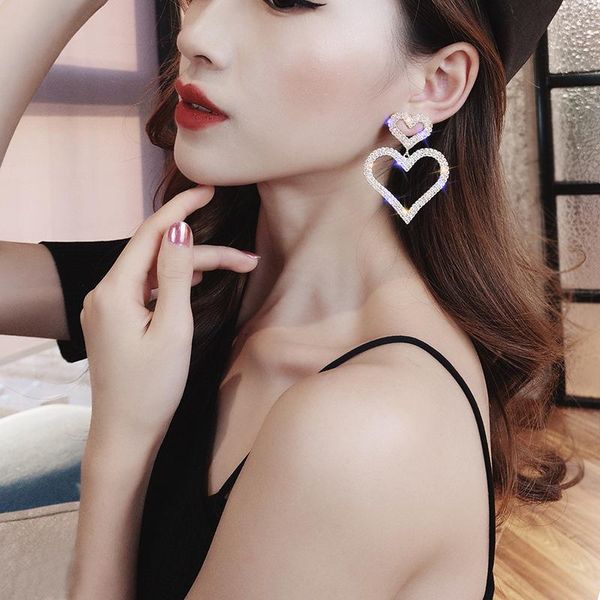 s925 fashion sweet grace goddess temperament earrings for women crystal double heart drop korean style dangle & chandelier, Silver
s925 fashion sweet grace goddess temperament earrings for women crystal double heart drop korean style dangle & chandelier, Silver