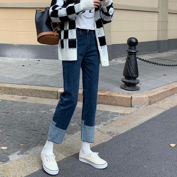 women's jeans korean chic all-match cuffs denim high waist loose straight ankle-length pants 2021 autumn fashion casual femme pantalon, Blue
women's jeans korean chic all-match cuffs denim high waist loose straight ankle-length pants 2021 autumn fashion casual femme pantalon, Blue