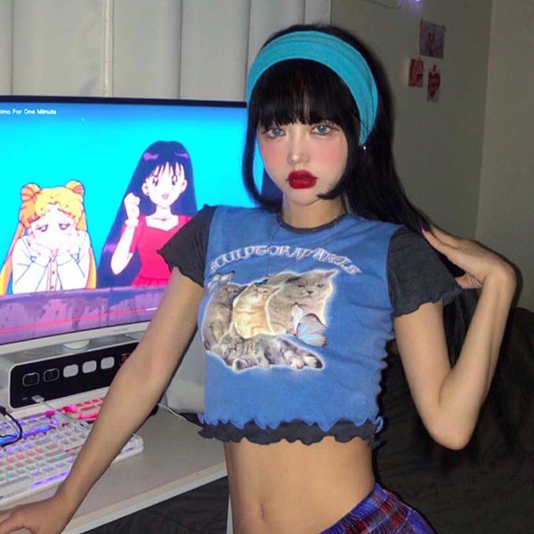 2021 new summer customized cute cat butterfly print t-shirt, female, with ear ee and high waist 690k, White
2021 new summer customized cute cat butterfly print t-shirt, female, with ear ee and high waist 690k, White