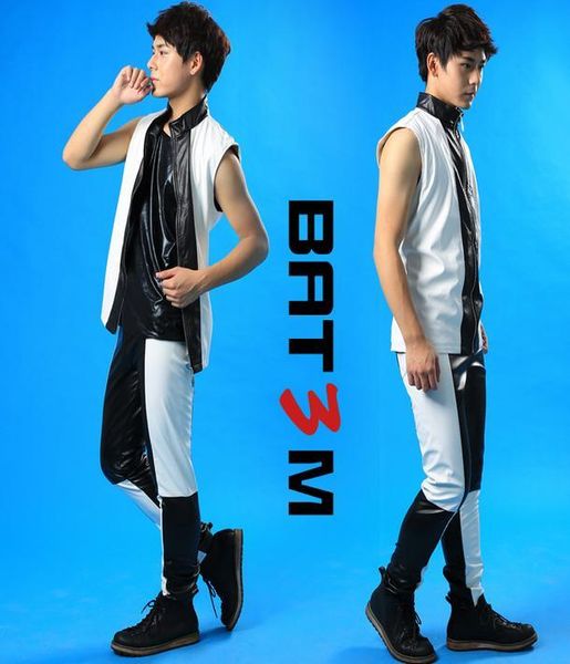 men's vests black-and-white splice personality casual fashion patchwork clothes male costumes pu leather vest men pants twinset, Black;white
men's vests black-and-white splice personality casual fashion patchwork clothes male costumes pu leather vest men pants twinset, Black;white