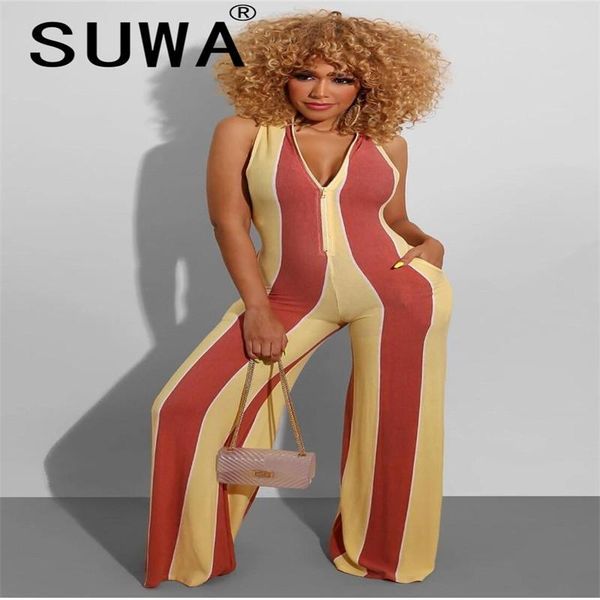 women's jumpsuits & rompers high street fashion striped lady summer deep v-neck loose casual wide leg pants, Black;white
women's jumpsuits & rompers high street fashion striped lady summer deep v-neck loose casual wide leg pants, Black;white