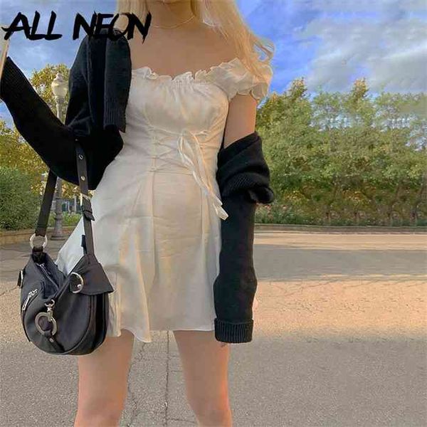 allneon e girl sweet off shoulder lace up waist white dresses fashion y2k solid puff sleeve ruffle hem a-line mini dress summer, Black;gray
allneon e girl sweet off shoulder lace up waist white dresses fashion y2k solid puff sleeve ruffle hem a-line mini dress summer, Black;gray