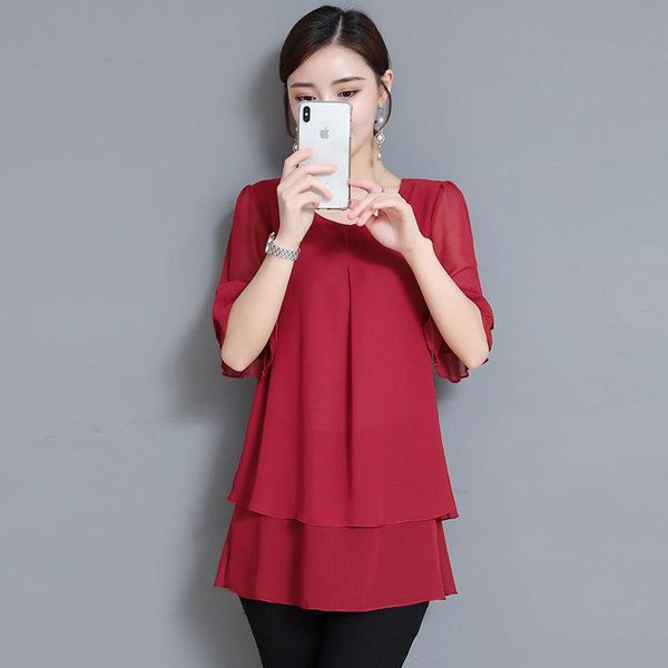 women's blouses & shirts multi-layer long style chiffon women lady summer short flare sleeve o-neck blusas, White
women's blouses & shirts multi-layer long style chiffon women lady summer short flare sleeve o-neck blusas, White
