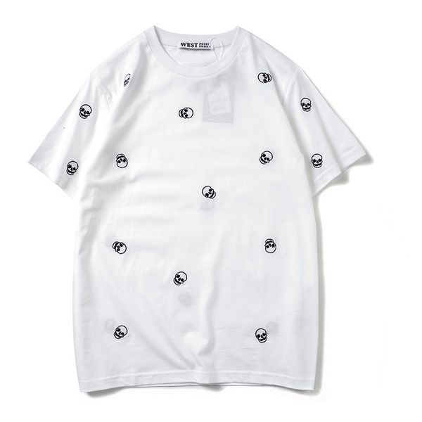 t shirt summer fashion brand embroidered skull head cotton short sleeve women's casual men's lovers, White;black
t shirt summer fashion brand embroidered skull head cotton short sleeve women's casual men's lovers, White;black