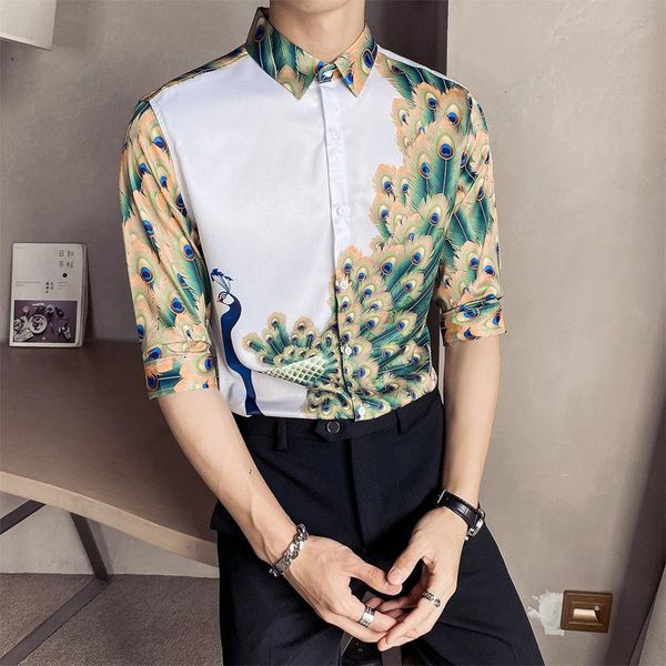 men's casual shirts luxury quarter print shirt men half sleeve social chemise homme floral dress slim fit nightclub tuxedo clothing, White;black
men's casual shirts luxury quarter print shirt men half sleeve social chemise homme floral dress slim fit nightclub tuxedo clothing, White;black