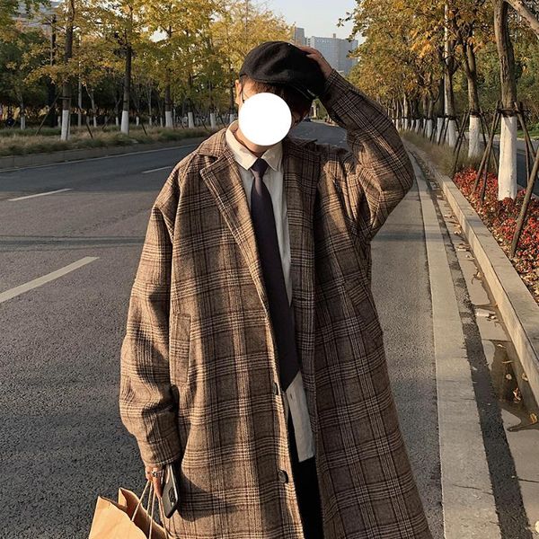 men's wool & blends men winter long plaid trench coat 2021 mens vintage grey streetwear jackets male harajuku kpop fashion windbreaker, Black
men's wool & blends men winter long plaid trench coat 2021 mens vintage grey streetwear jackets male harajuku kpop fashion windbreaker, Black