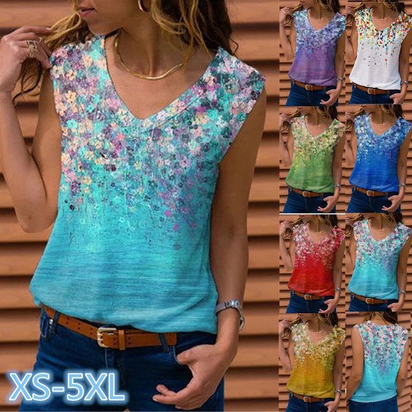 2021 summer new women's fashion v-neck casual floral printed bottoming shirt loose sleeveless plus size soft and thin t-shirt xs-5xl, White
2021 summer new women's fashion v-neck casual floral printed bottoming shirt loose sleeveless plus size soft and thin t-shirt xs-5xl, White