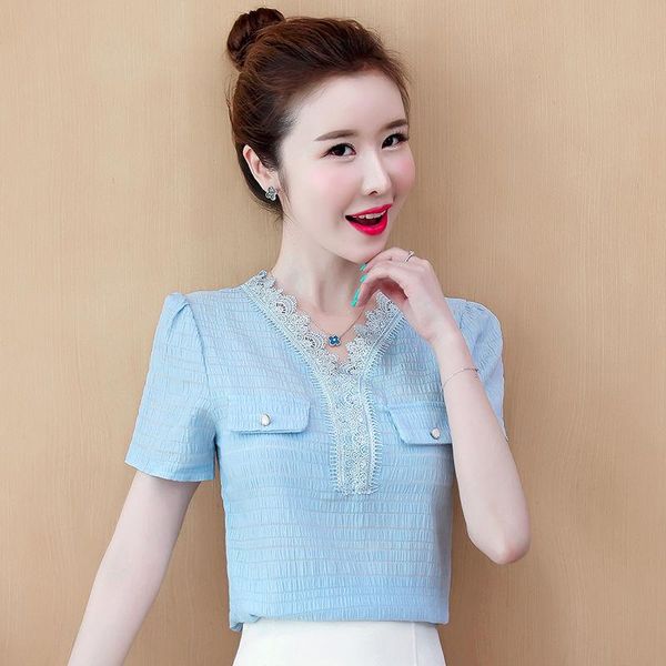 women's blouses & shirts women chiffon short sleeve v-neck shirring elegant tempetament summer ladies loose blusas fashion mm0730, White
women's blouses & shirts women chiffon short sleeve v-neck shirring elegant tempetament summer ladies loose blusas fashion mm0730, White