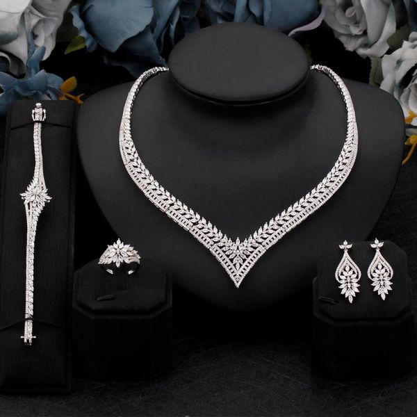earrings & necklace luxury 4pcs full wedding jewelry set earring bracelet and ring cubic zirconia dubai women's fashion bridal, Silver
earrings & necklace luxury 4pcs full wedding jewelry set earring bracelet and ring cubic zirconia dubai women's fashion bridal, Silver