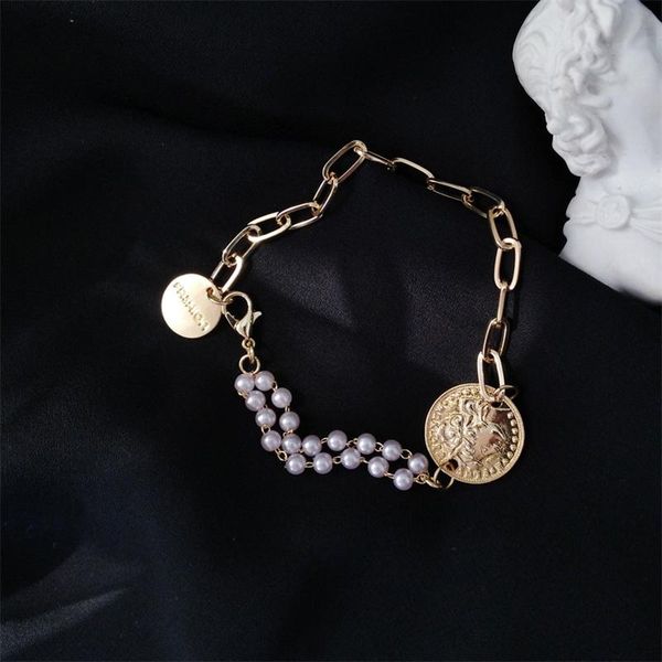 link, chain simple fashion geometric design bracelet creative asymmetric cold wind head pearl women's high-quality jewelry, Black
link, chain simple fashion geometric design bracelet creative asymmetric cold wind head pearl women's high-quality jewelry, Black
