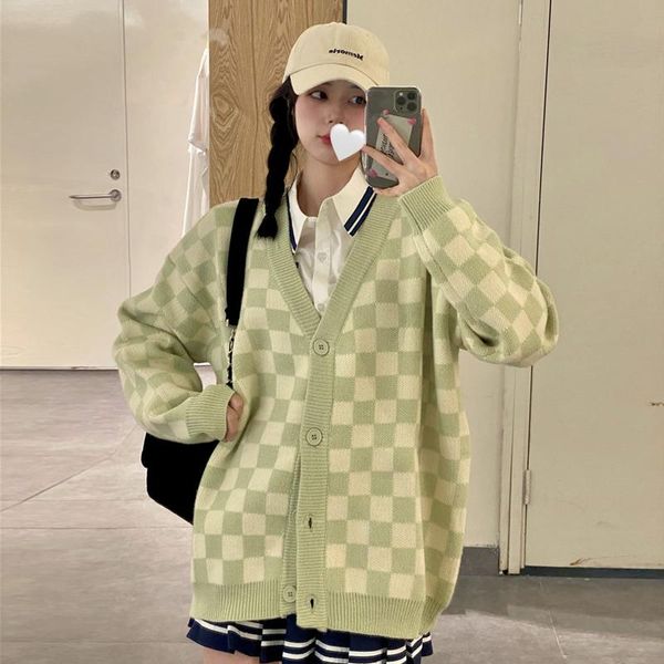 women's jackets sweater coat autumn clothing 2021 lazy wind loose korean style v-neck knitting long sleeve lattice women jacket, Black;brown
women's jackets sweater coat autumn clothing 2021 lazy wind loose korean style v-neck knitting long sleeve lattice women jacket, Black;brown