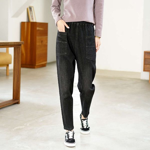 women's high waist women's autumn loose black elastic pipe pants casual, Blue 
women's high waist women's autumn loose black elastic pipe pants casual, Blue