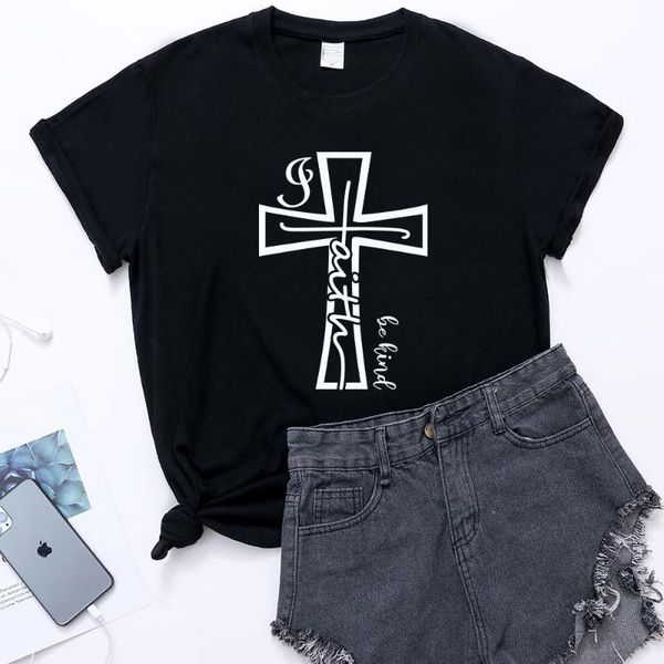 women's t-shirt lady cross print short sleeve t-shirts women summer shirts for cotton letter faith tees aesthetic o neck female, White
women's t-shirt lady cross print short sleeve t-shirts women summer shirts for cotton letter faith tees aesthetic o neck female, White