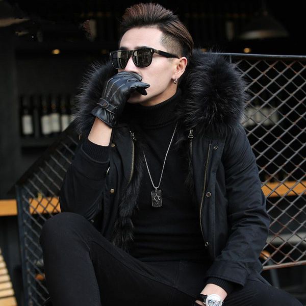 men's leather & faux natural winter jacket raccoon fur collar warm parka clothes men long coat f-pkf-1111 my774, Black
men's leather & faux natural winter jacket raccoon fur collar warm parka clothes men long coat f-pkf-1111 my774, Black