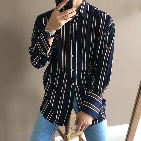 men's casual shirts fashion striped long sleeve shirt men korean style single-breasted button cardigan simple lapel bottoming top, White;black
men's casual shirts fashion striped long sleeve shirt men korean style single-breasted button cardigan simple lapel bottoming top, White;black