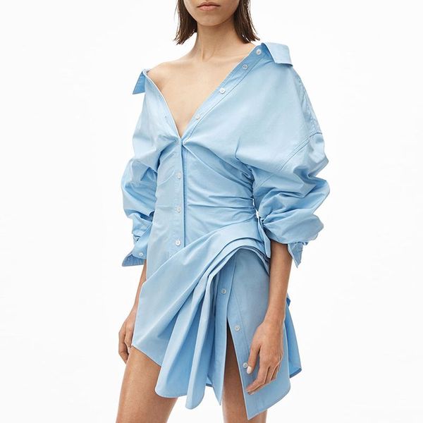casual dresses women cotton summer shirt dress asymmetric long sleeve ruched high street mini, Black;gray
casual dresses women cotton summer shirt dress asymmetric long sleeve ruched high street mini, Black;gray