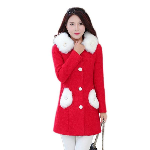 women's wool & blends autumn winter women overcoat 2021 slim hooded fur collar female woolen coat was thin medium long ladies cw490, Black
women's wool & blends autumn winter women overcoat 2021 slim hooded fur collar female woolen coat was thin medium long ladies cw490, Black