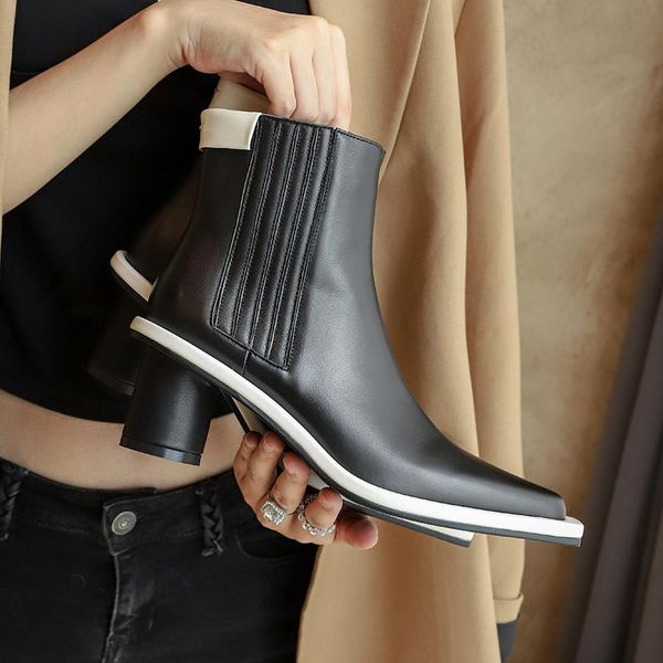 boots fashion woman ankle genuine leather handmade autumn winter heels, Black
