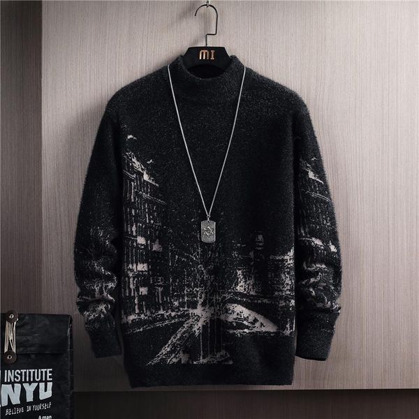 men's sweaters mens autumn and winter fashion trend city pattern sweater youth casual round neck clothes, White;black
men's sweaters mens autumn and winter fashion trend city pattern sweater youth casual round neck clothes, White;black