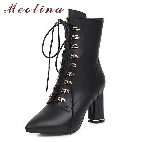 meotina metal decoration super high heel mid calf boots women shoes pointed toe crystal thick heels zip lace up lady boots 43 210608, Black
meotina metal decoration super high heel mid calf boots women shoes pointed toe crystal thick heels zip lace up lady boots 43 210608, Black