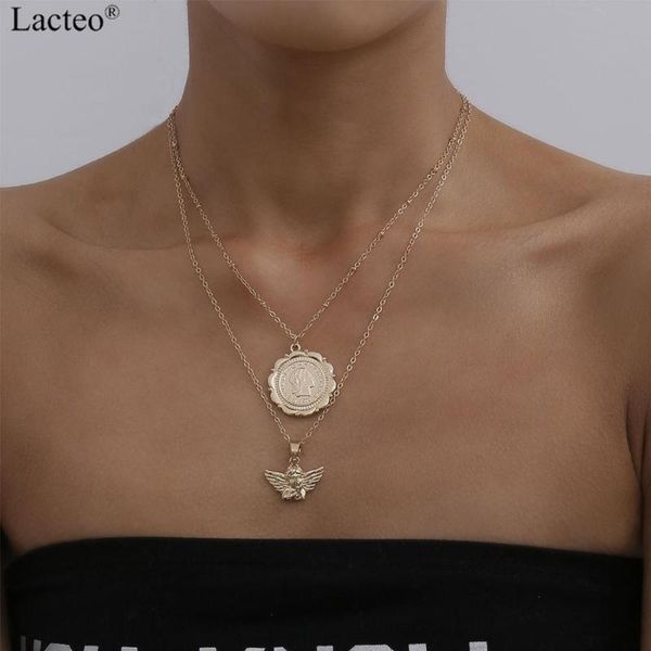 pendant necklaces lacteo vintage virgin mary face carved coin necklace fahion angle double layered chain clavicle choker, Silver 
pendant necklaces lacteo vintage virgin mary face carved coin necklace fahion angle double layered chain clavicle choker, Silver
