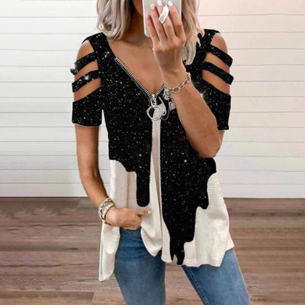 women's blouses & shirts vintage women blouse elegant v-neck collar zipper color short sleeve fold shirt clothes tee femme camiset, White
women's blouses & shirts vintage women blouse elegant v-neck collar zipper color short sleeve fold shirt clothes tee femme camiset, White