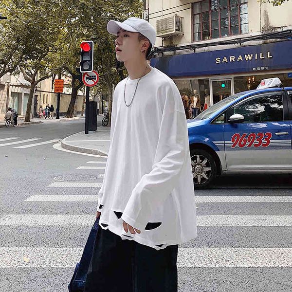 iefb / men's wear spring solid color pullover long-sleeved t-shirt male loose personality hole all-match 9y1201 210524, White;black
iefb / men's wear spring solid color pullover long-sleeved t-shirt male loose personality hole all-match 9y1201 210524, White;black