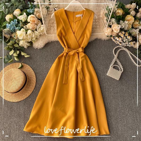work fashion solid sleeveless dress women v neck sashes ol vestidos spring summer dresses bow 210521, Black;gray
work fashion solid sleeveless dress women v neck sashes ol vestidos spring summer dresses bow 210521, Black;gray