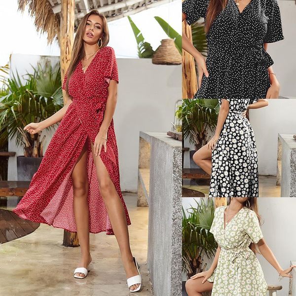 summer french long skirt print v-neck short sleeve split dress two piece, White
summer french long skirt print v-neck short sleeve split dress two piece, White