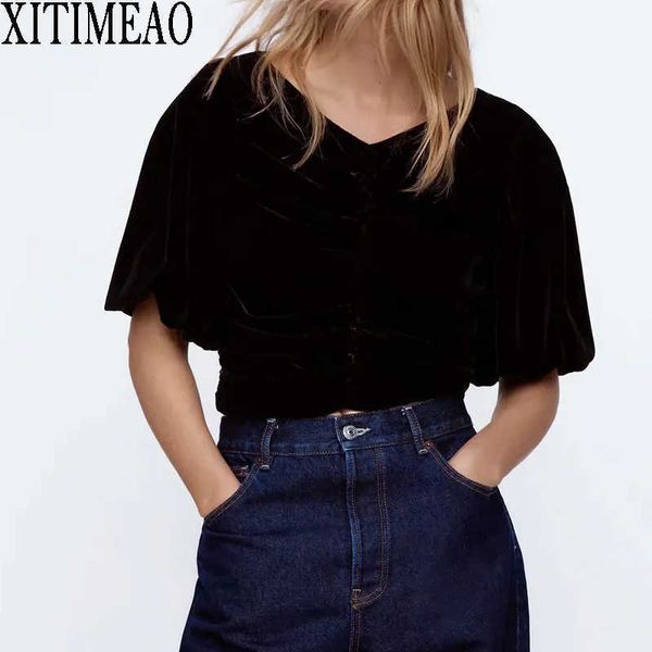 za women blouse velvet v collar short sleeve shirt slim spring autumn female blouses fashion clothes xitimeao 210604, White
za women blouse velvet v collar short sleeve shirt slim spring autumn female blouses fashion clothes xitimeao 210604, White