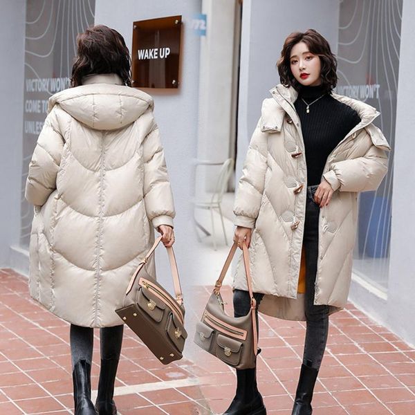 women's down & parkas 2021 winter women horn buckle hooded white duck coat female loose solid puffer jacket ladies thick casual outwear, Black
women's down & parkas 2021 winter women horn buckle hooded white duck coat female loose solid puffer jacket ladies thick casual outwear, Black