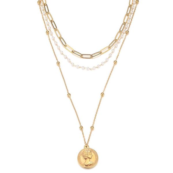 pendant necklaces chokers stainless steel multilayer coin for women three layer imitated pearl chain jewelry, Silver
pendant necklaces chokers stainless steel multilayer coin for women three layer imitated pearl chain jewelry, Silver