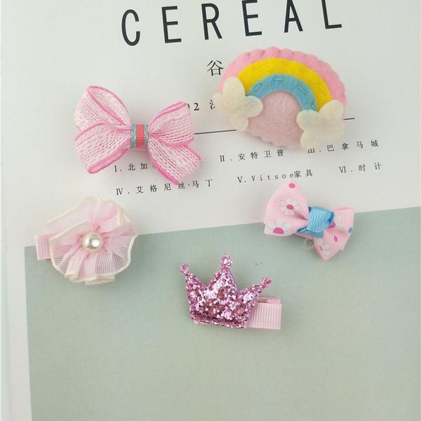 korean set of ornaments cartoon animals duckbill clip hairpin headwear girl flower head children's hair accessories, Slivery;white