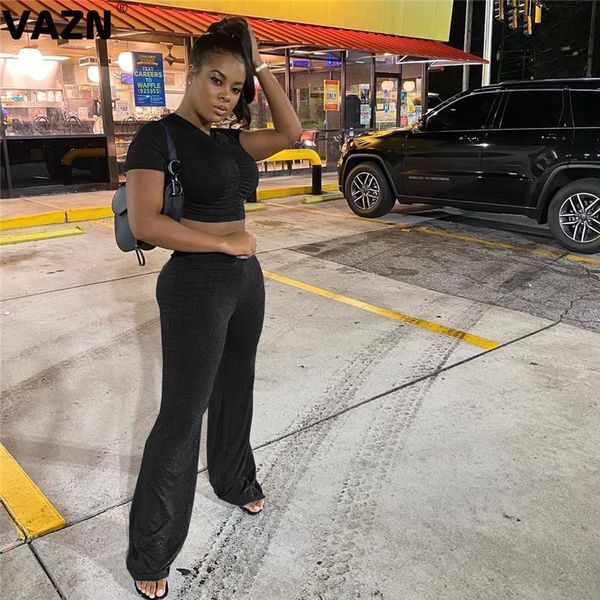 women's tracksuits vazn 2021 young daily energy solid soft simple short sleeve high waist long pants slim women 2 piece se, Gray
women's tracksuits vazn 2021 young daily energy solid soft simple short sleeve high waist long pants slim women 2 piece se, Gray