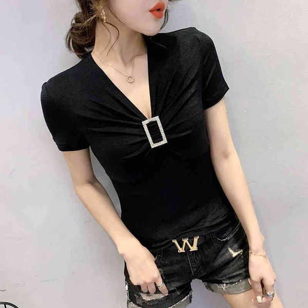women's t-shirt summer european clothes t-shirt fashion folds v-neck diamonds women ropa mujer cotton short sleeve tee t, White
women's t-shirt summer european clothes t-shirt fashion folds v-neck diamonds women ropa mujer cotton short sleeve tee t, White