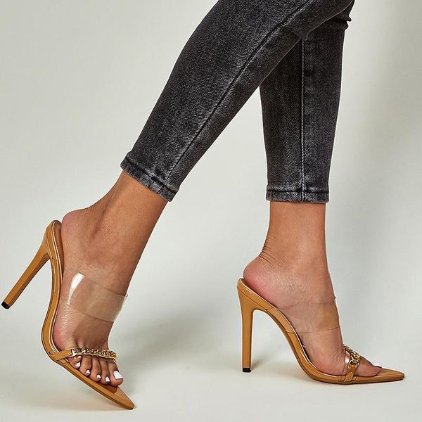 women's shoes metal chains ladies slippers comfortable summer female solid pointed toe slip on clear thin heels footwear, Black
women's shoes metal chains ladies slippers comfortable summer female solid pointed toe slip on clear thin heels footwear, Black