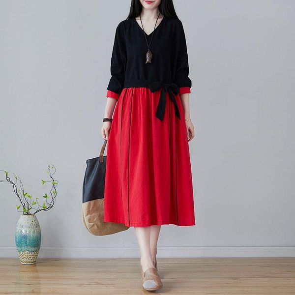 women loose casual dresses 2021 autumn vintage simple style v-neck patchwork color female cotton linen long dress s2523, Black;gray
women loose casual dresses 2021 autumn vintage simple style v-neck patchwork color female cotton linen long dress s2523, Black;gray