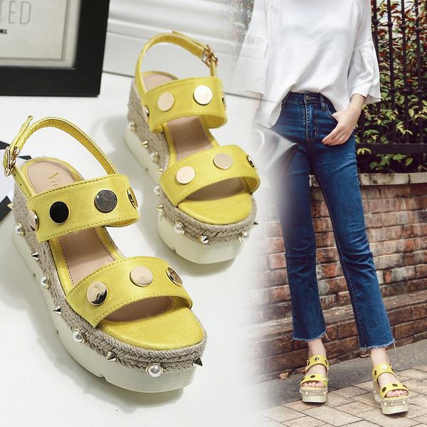 dress shoes studded open-toe muffin sandals women summer wild thick-heeled high-heeled bottom straw wedge heightened, Black
dress shoes studded open-toe muffin sandals women summer wild thick-heeled high-heeled bottom straw wedge heightened, Black