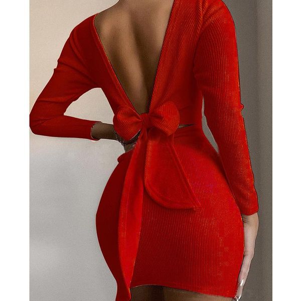 casual dresses 2021 fashion autumn knit sweater women long sleeve hollow out back bowknot bodycon mini dress, Black;gray
casual dresses 2021 fashion autumn knit sweater women long sleeve hollow out back bowknot bodycon mini dress, Black;gray
